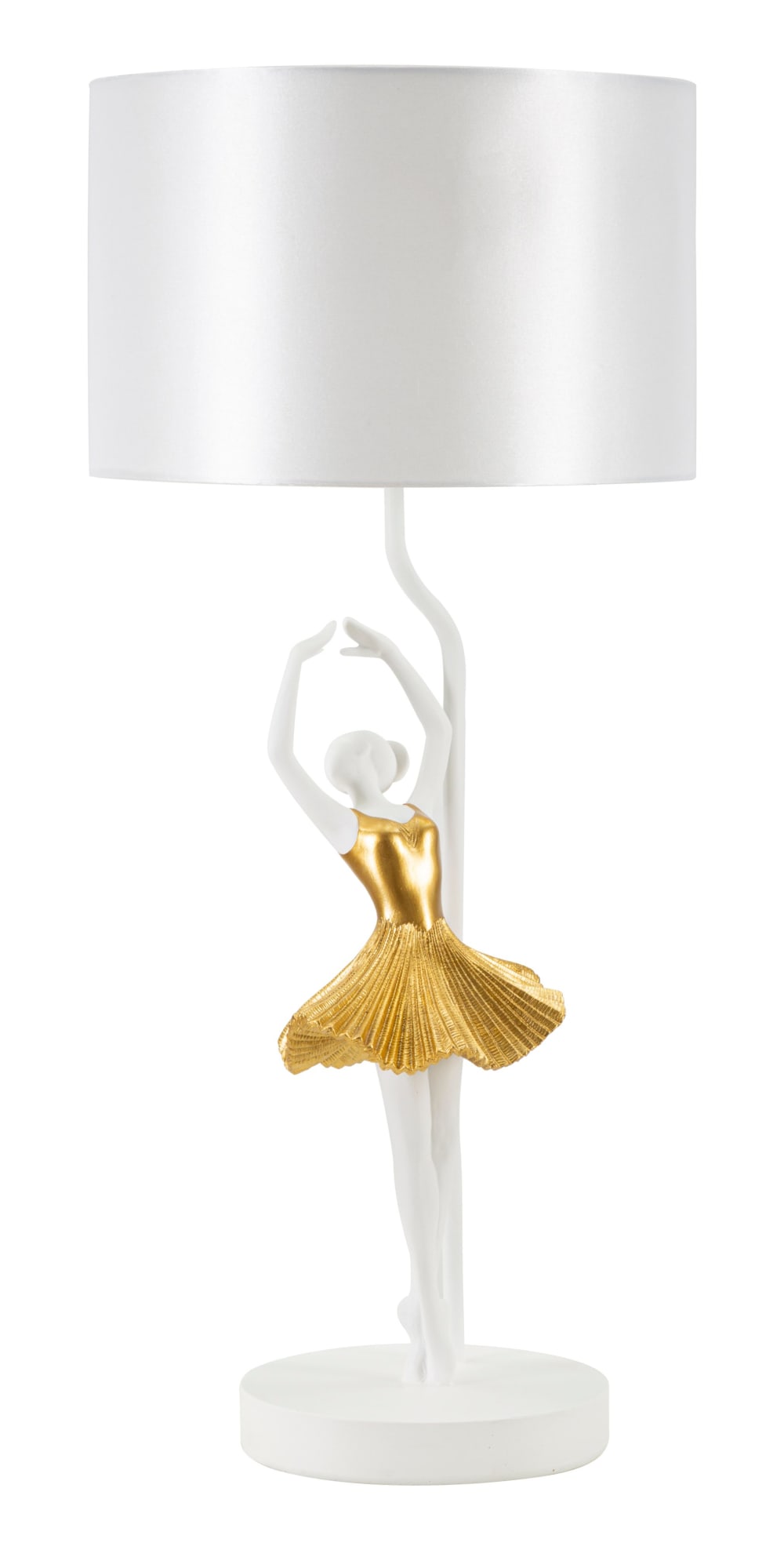 Ballerina Tischleuchte aus weißem und goldenem Kunstharz, Ø 28 x