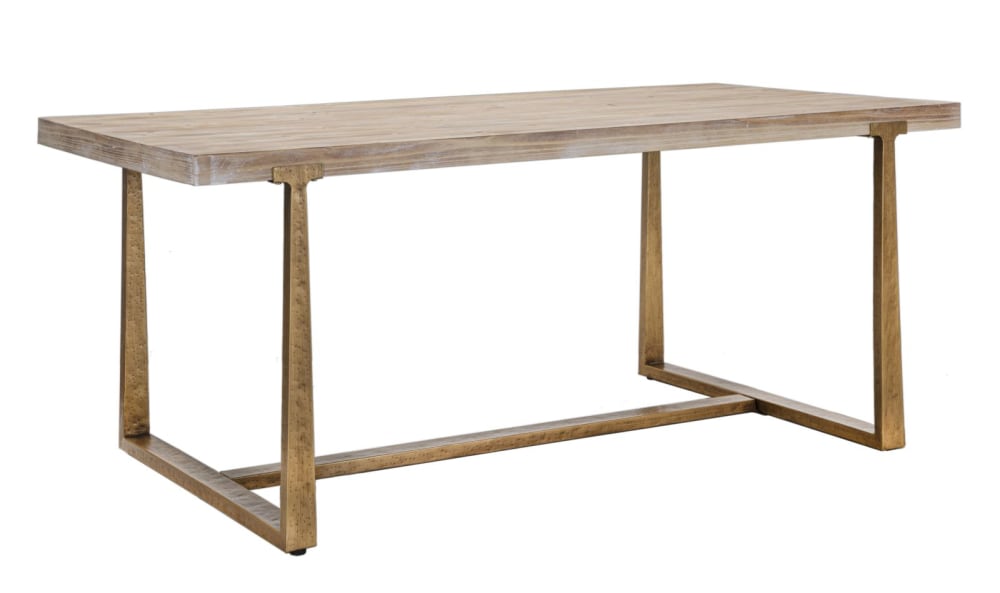 Rechteckiger Esstisch aus Holz und braunem Metall, 180 x 90 x 78