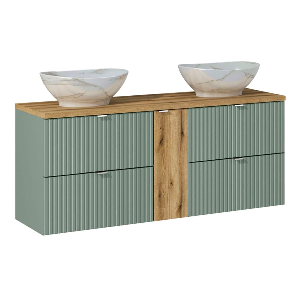Meuble double vasque 140cm 4 tiroirs panneaux mélaminé et mdf vert Meuble double vasque 140cm 4 tiroirs panneaux mélaminé et mdf vert