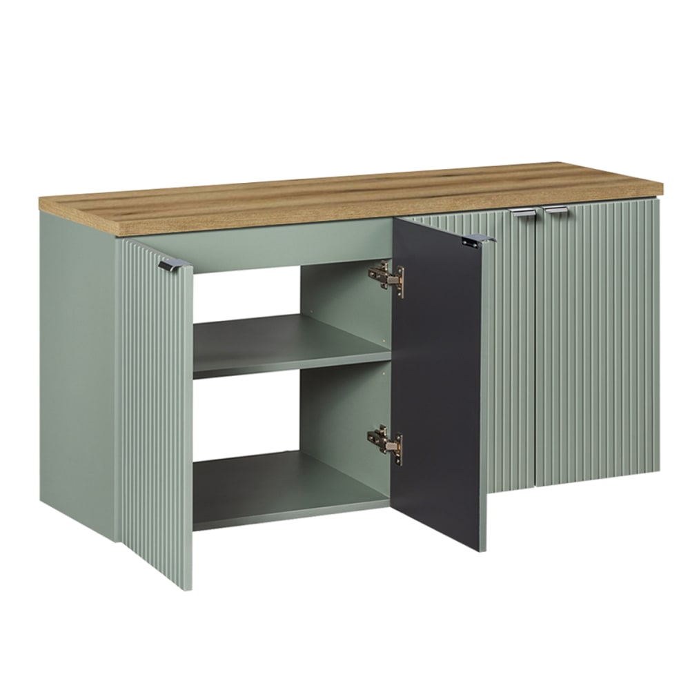 Waschtischunterschrank 120cm 4 Türen Melamin Grün und Holz -