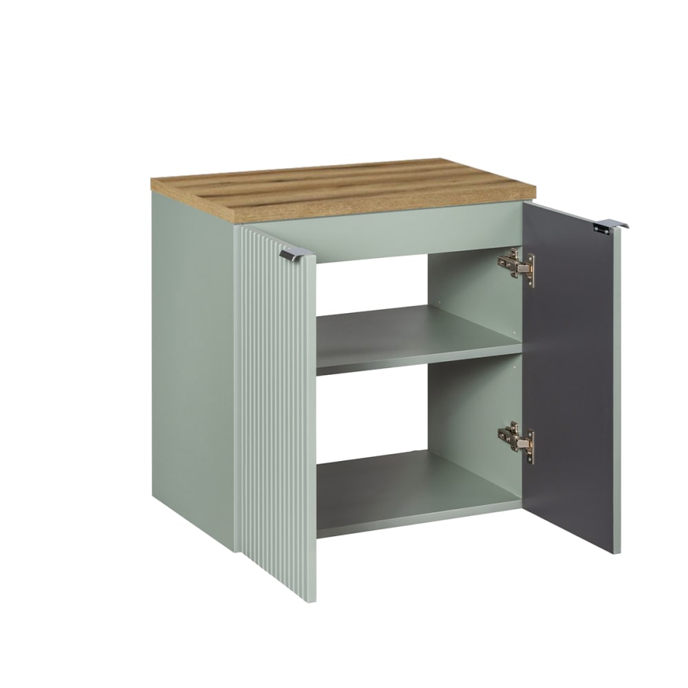 Waschbeckenunterschrank 60cm 2 Türen Melamin Grün und Holz -