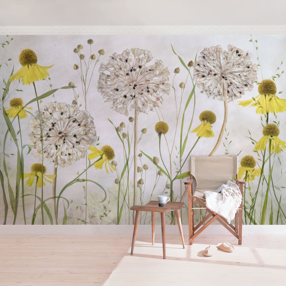 Fototapete - Allium und Helenium Illustration, beige 384 x 255 cm
