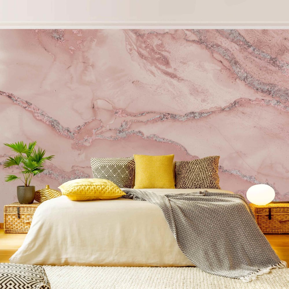 Fototapete - Farbexperimente Marmor Rose und Glitzer 432 x 290 cm