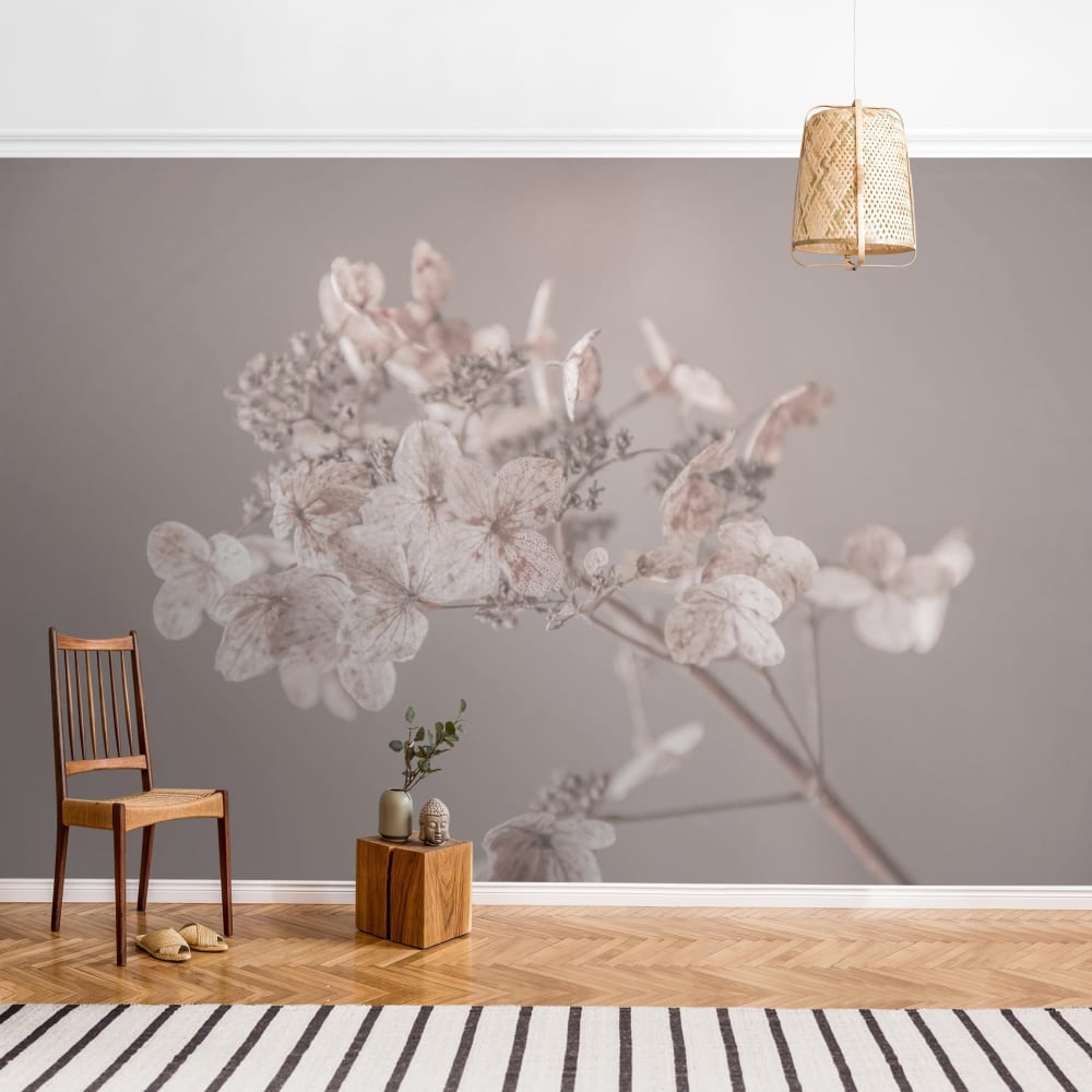micasia Fototapete aus Vlies - Zarte weiße Hortensie, beige 288 x 190 cm Öko-Tex Zertifikat - Vlies