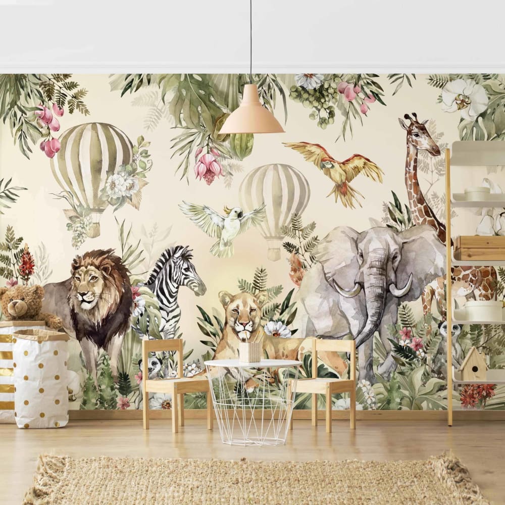 micasia Fototapete aus Vlies - Aquarell Savannen Tiere, bunt 288 x 190 cm MEHRFARBIG Öko-Tex Zertifikat VLIES Kinder