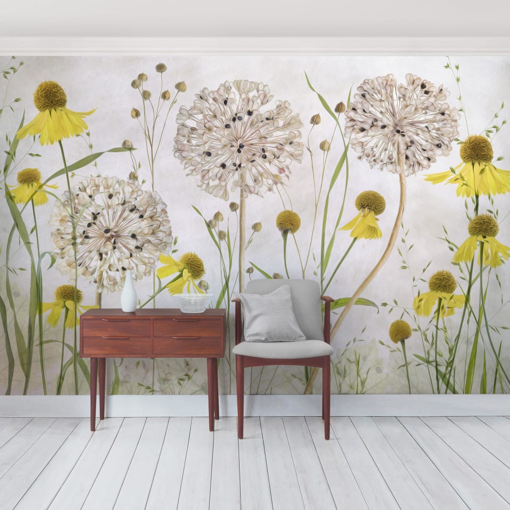 micasia Fototapete - Allium und Helenium Illustration, beige 432 x 290 cm Öko-Tex Zertifikat - Vlies