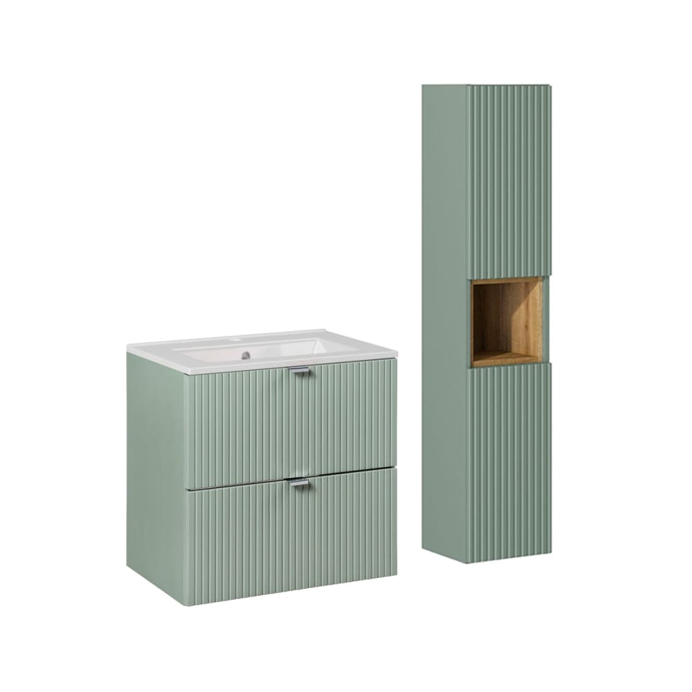Ensemble meuble simple vasque panneaux mélaminé et mdf vert Ensemble meuble simple vasque panneaux mélaminé et mdf vert