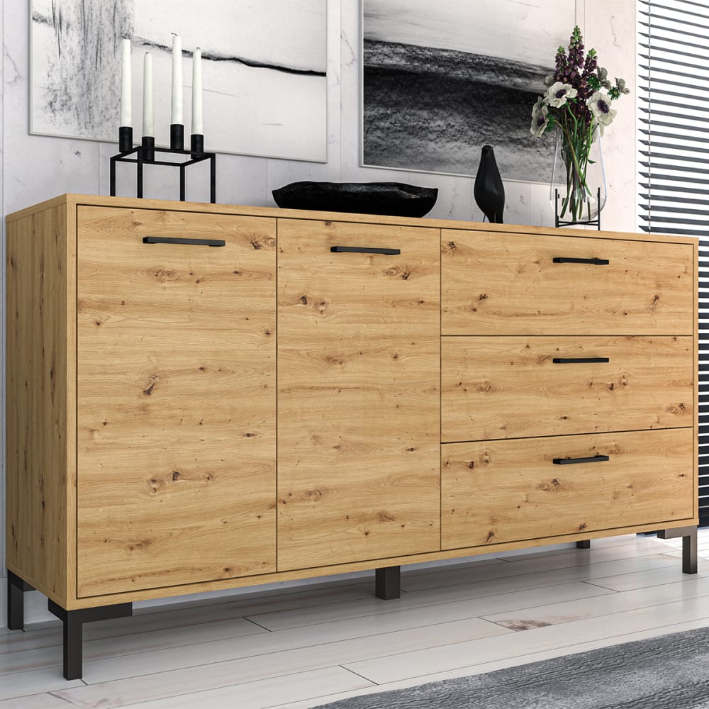 Sideboard 2 Türen 3 Schubladen 160 cm Melaminiert Holz - Maisons
