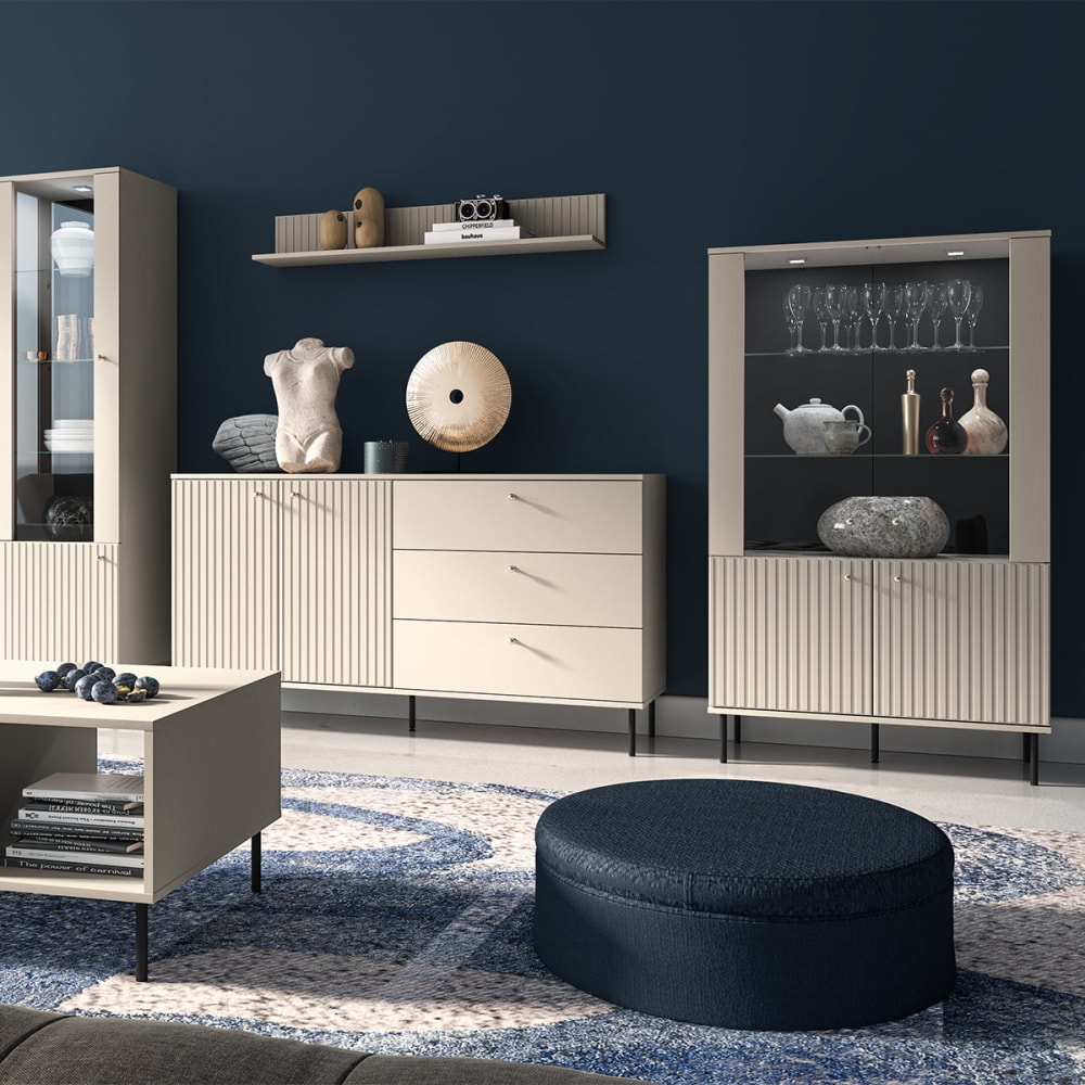 Vaisselier 4 portes led cachemire mélaminé beige - Maisons du Monde
