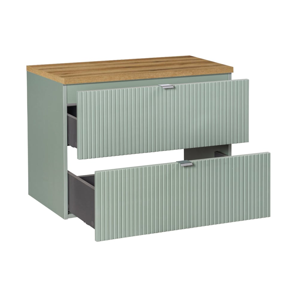 Waschtischunterschrank 80cm Melamin Grün und Holz - Maisons Du