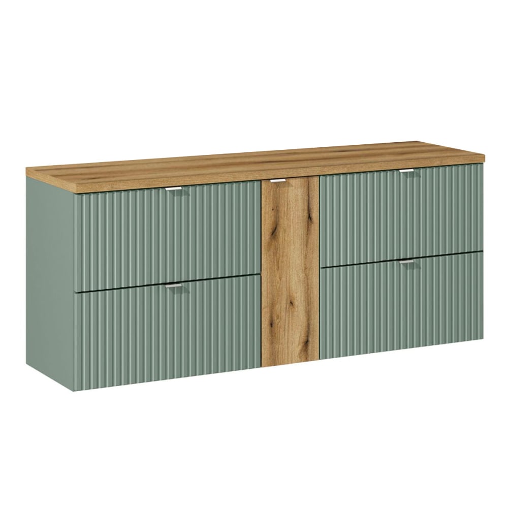Meuble sous-vasque 140cm 4 tiroirs panneaux mélaminé et mdf vert Meuble sous-vasque 140cm 4 tiroirs panneaux mélaminé et mdf vert