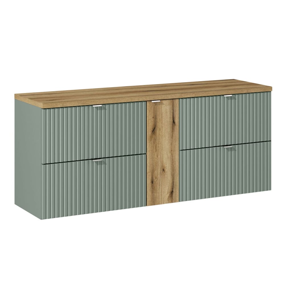 Meuble sous-vasque 4 tiroirs stratifiés naturel vert