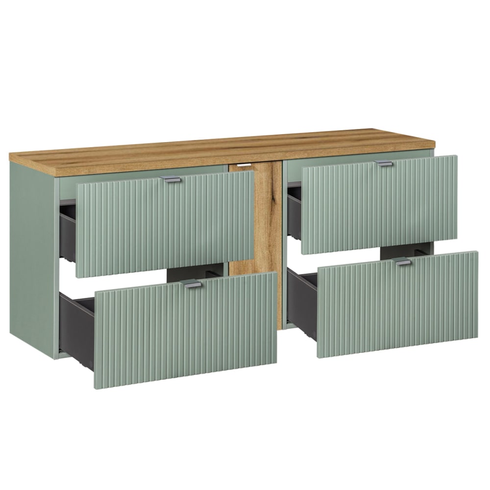 Waschtischunterschrank 140cm Melamin Grün und Holz - Maisons Du