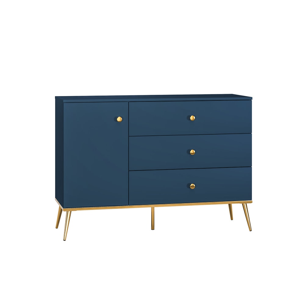 Buffet 1 porte 3 tiroirs mélaminé bleu