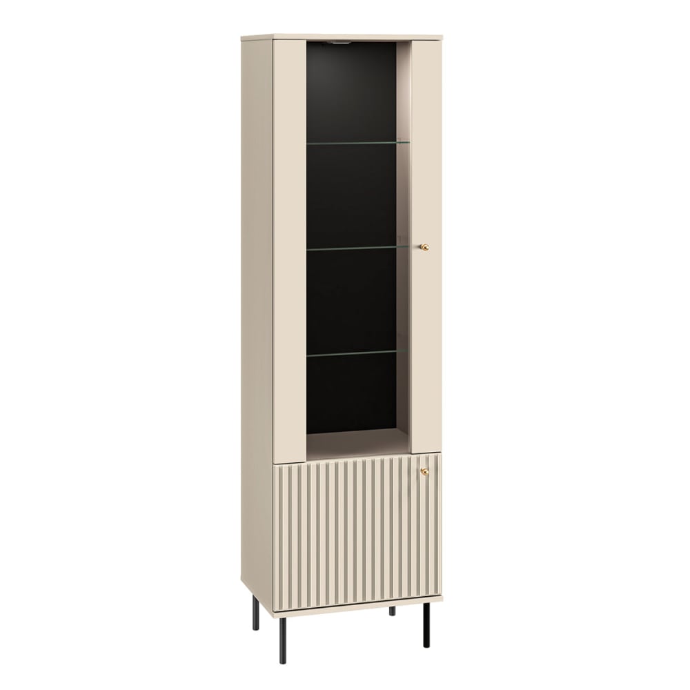 Petits meubles 2-türige LED-Vitrine Kaschmir Melaminiert Beige Beige Spanplatte