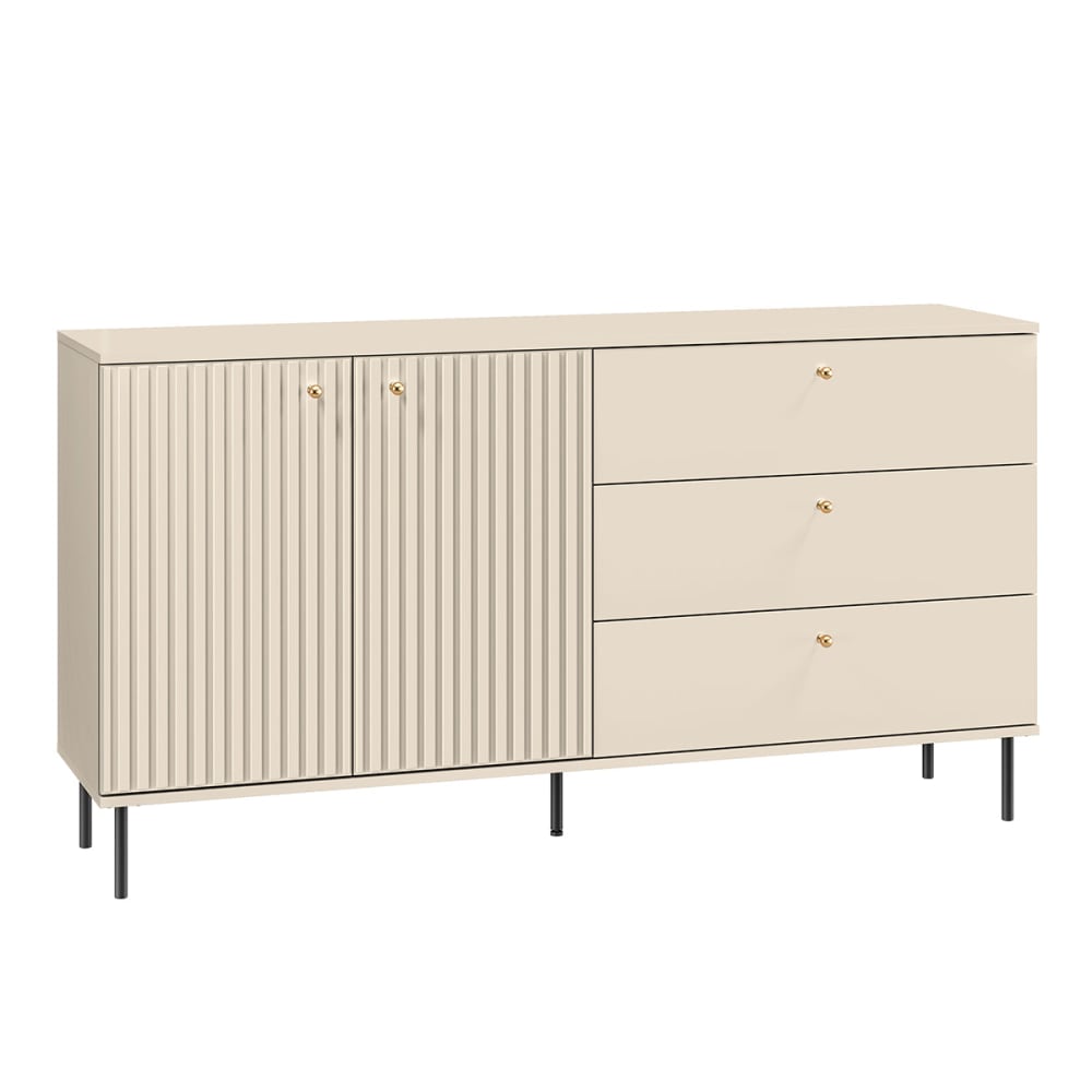 Petits meubles Buffet 2 portes 3 tiroirs cachemire mélaminé beige Beige Panneau De Particules - 160x85x40cm