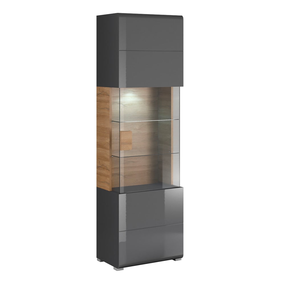 Petits meubles Vitrine 1 Tür mit LED Laminierte Spanplatten Grau und Holz Grau Spanplatte