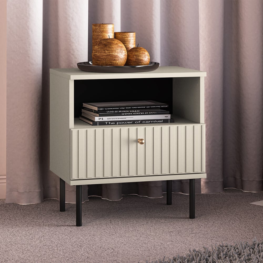 Nachttisch 1 Schublade Kaschmir Melaminiert Beige - Maisons Du