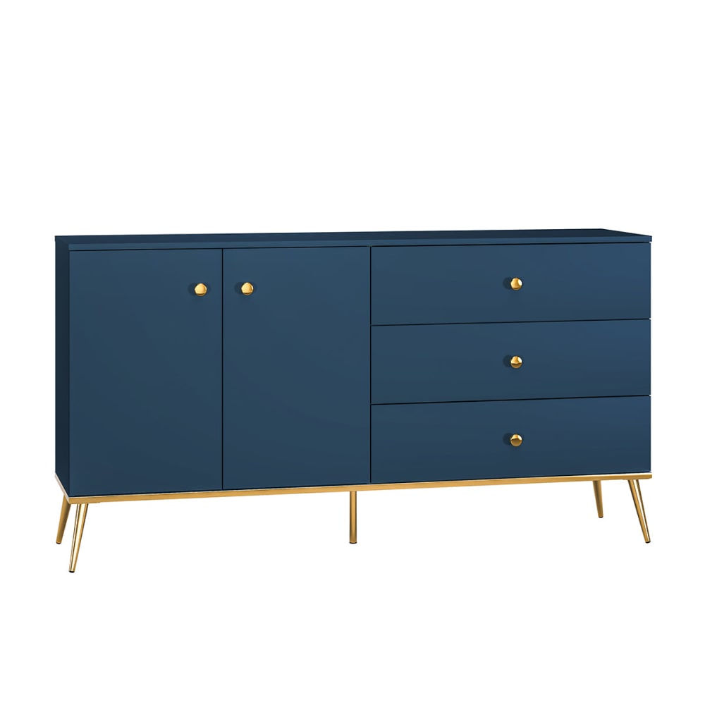Petits meubles Sideboard 2 Türen 3 Schubladen Melaminiert Blau Blau Spanplatte
