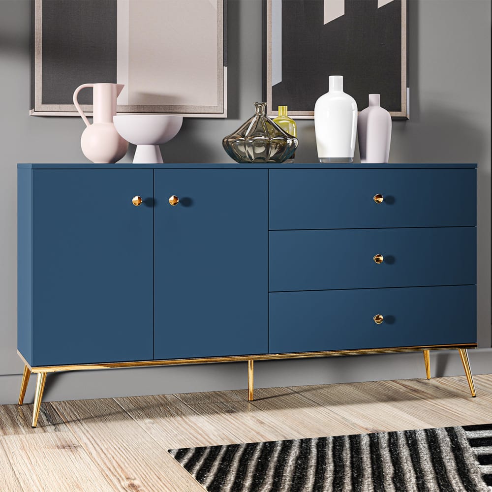 Sideboard 2 Türen 3 Schubladen Melaminiert Blau - Maisons Du