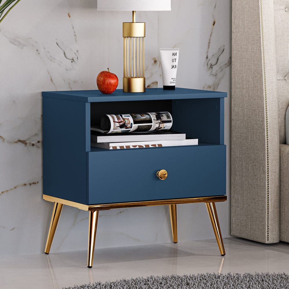 Nachttisch mit 1 Schublade Melaminiert Blau - Maisons Du Monde