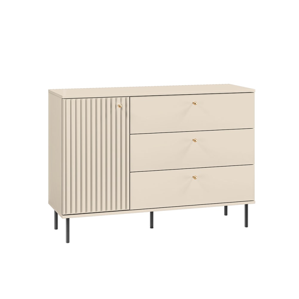 Petits meubles Buffet 1 porte 3 tiroirs cachemire mélaminé beige Beige Panneau De Particules - 120x85x40cm