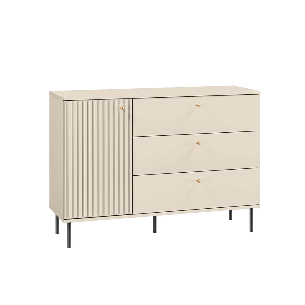 Buffet 1 porte 3 tiroirs stratifiés beige