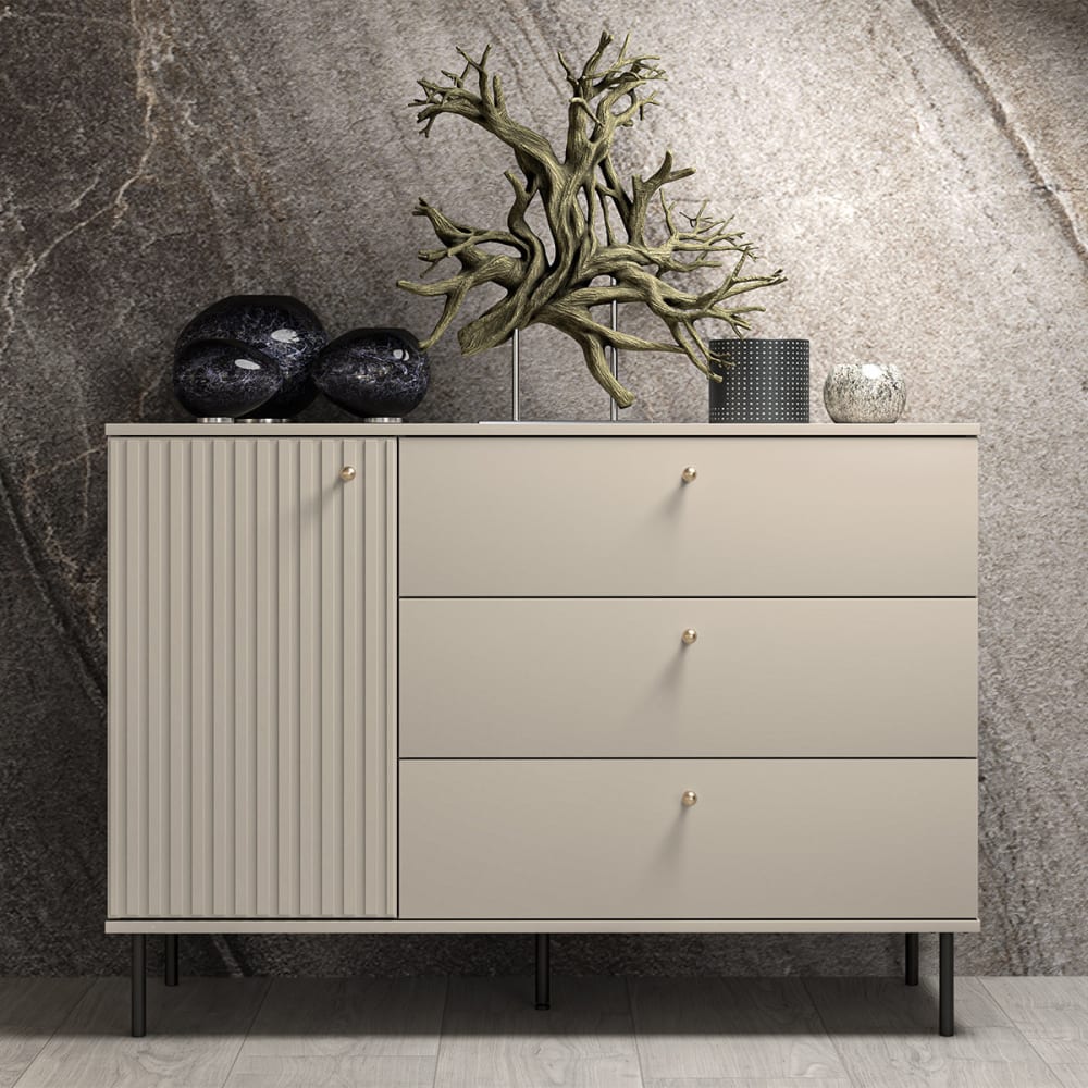 Buffet 1 porte 3 tiroirs cachemire mélaminé beige - Maisons du Monde