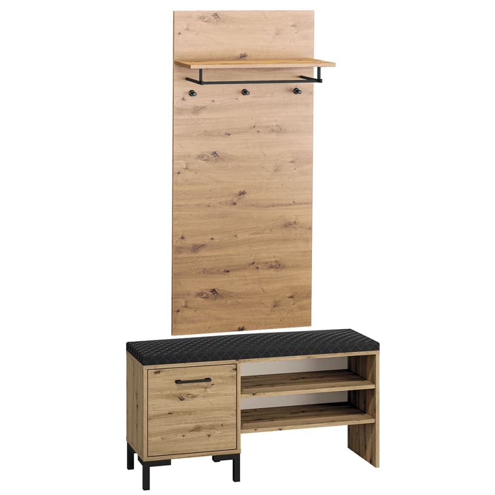 Meuble entrée porte-manteau banc à chaussures 1 porte stratifiés beige