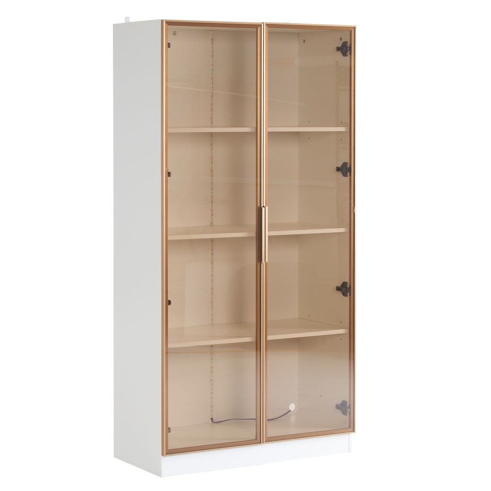 Flieks Standvitrine mit 16-farbiger LED-Beleuchtung, Glastür, weiß style modern - Spanplatte