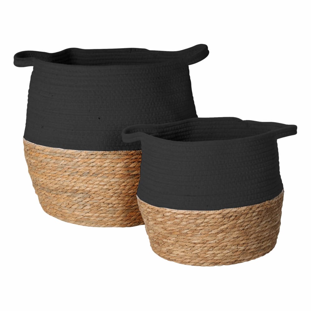 Mobili Rebecca Lot de 2 paniers de rangement en algue marine et coton noir et marron style inspirations d'ailleurs - Fibres Naturelles