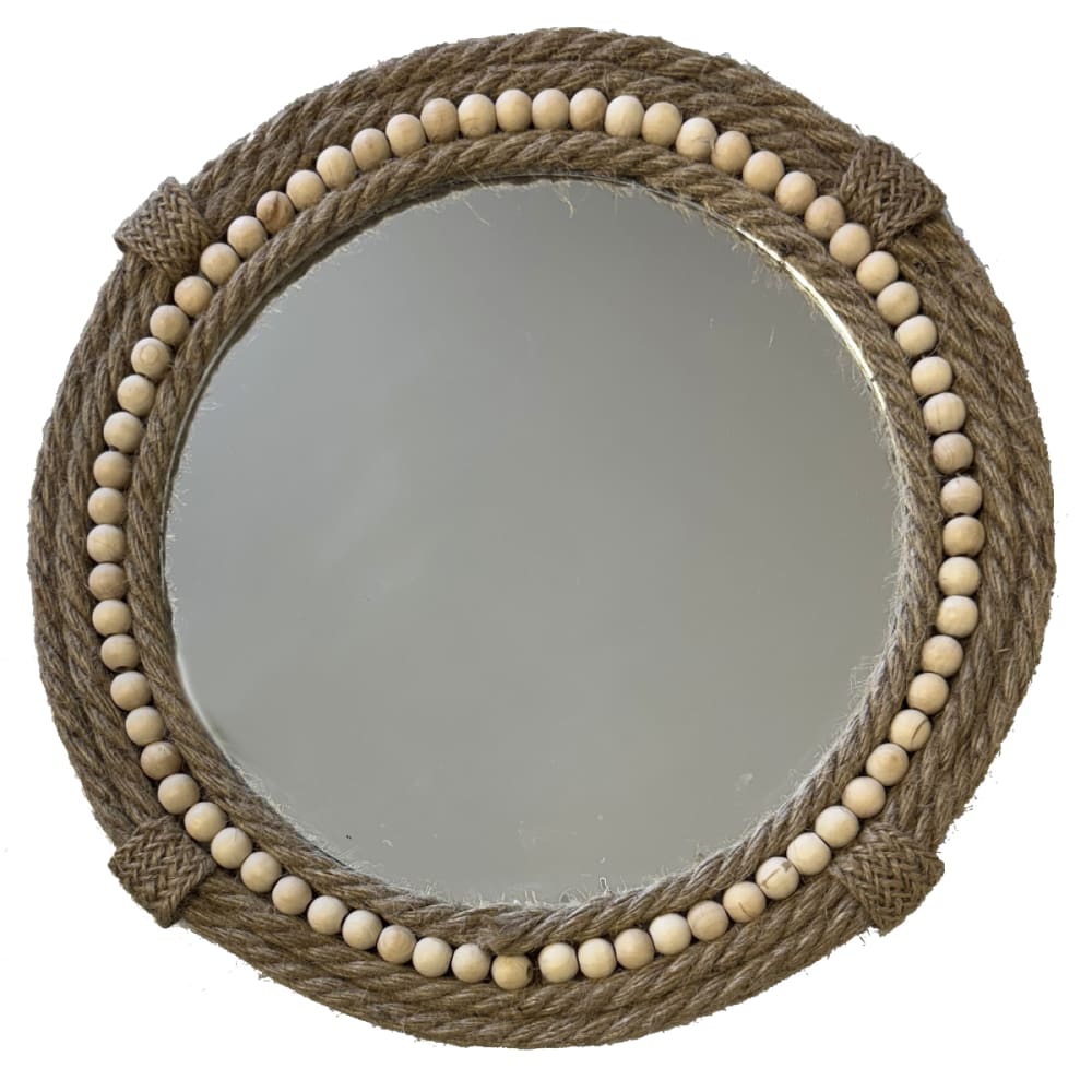 Faye Miroir rond en jute tressée et perles de bois 30 cm style inspirations d'ailleurs Beige Fibres Naturelles