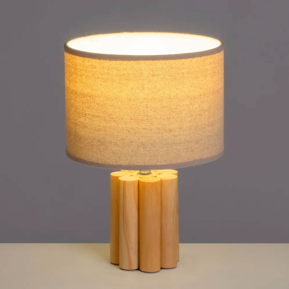 Lampe à poser en bois et abat jour taupe 20x20x29cm — vue 3
