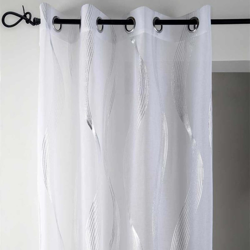 Voilage blanc avec motif argenté en polyester 240 x 135 cm - Maisons du Monde