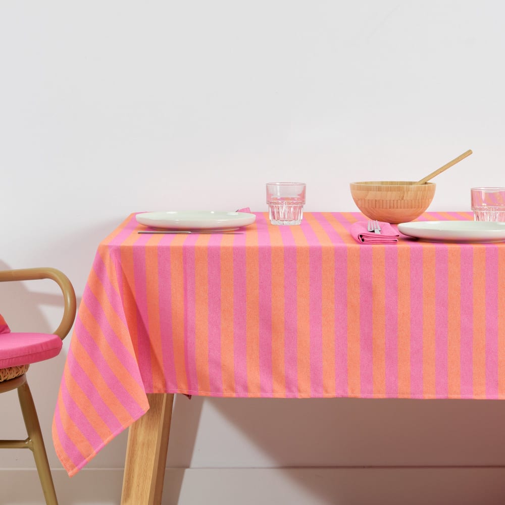 Nappe anti-taches en coton fuchsia et orange 160x160 cm