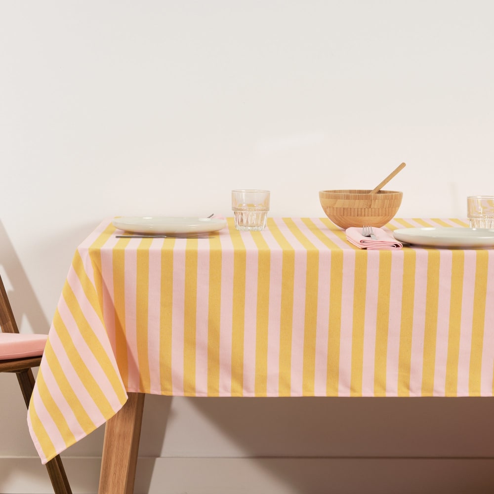 Nappe anti-taches en coton avec toucher tissu rose et jaune 300x160 cm