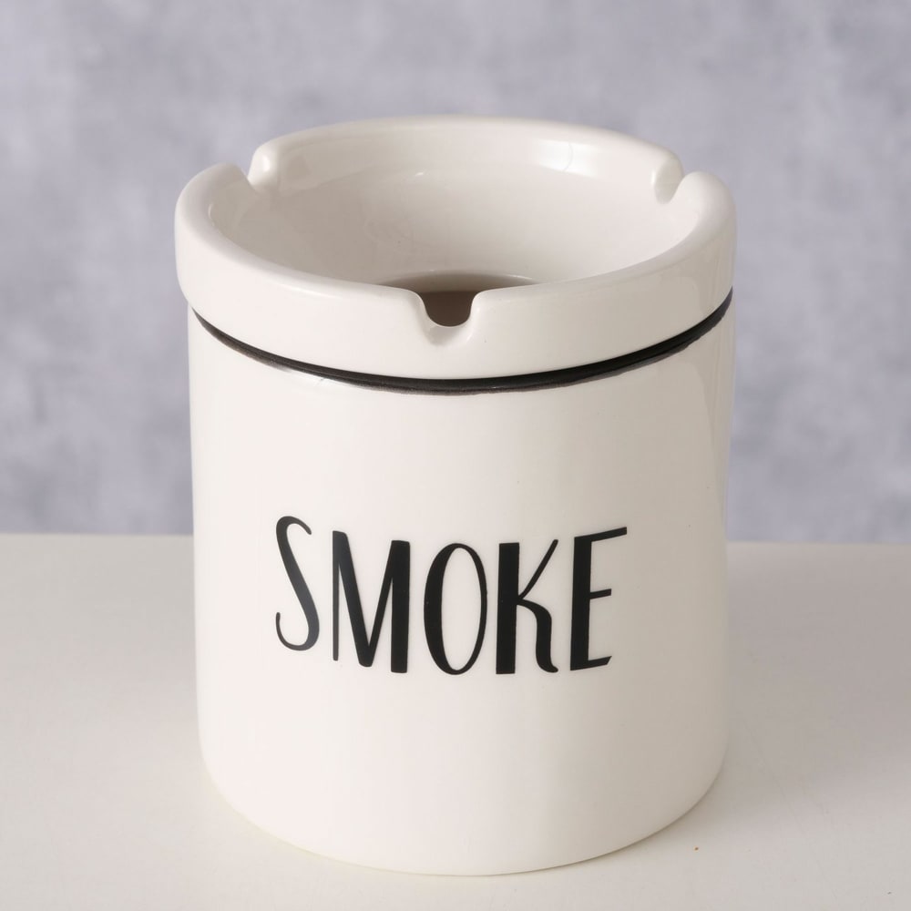Cendrier rond en céramique blanc et noir 9x9x10cm - Maisons du Monde