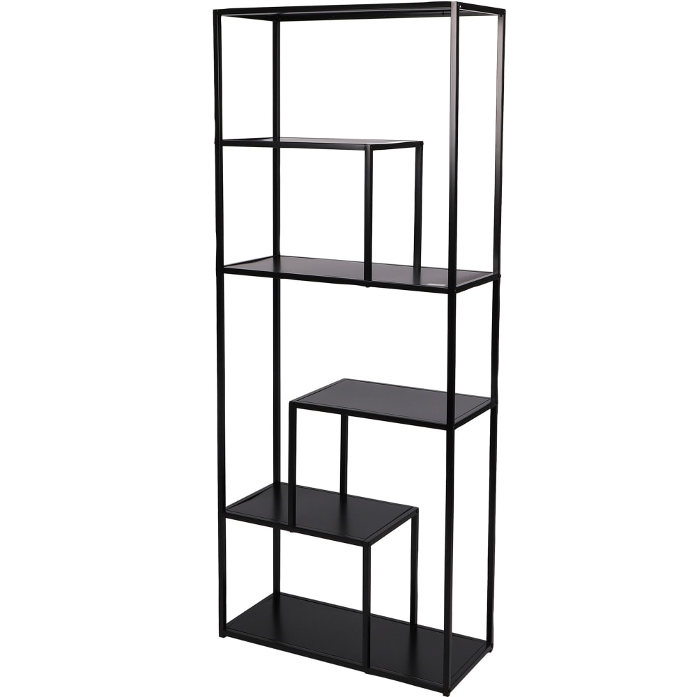 Étagère bibliothèque métal noir 6 niveaux 70x30x170cm