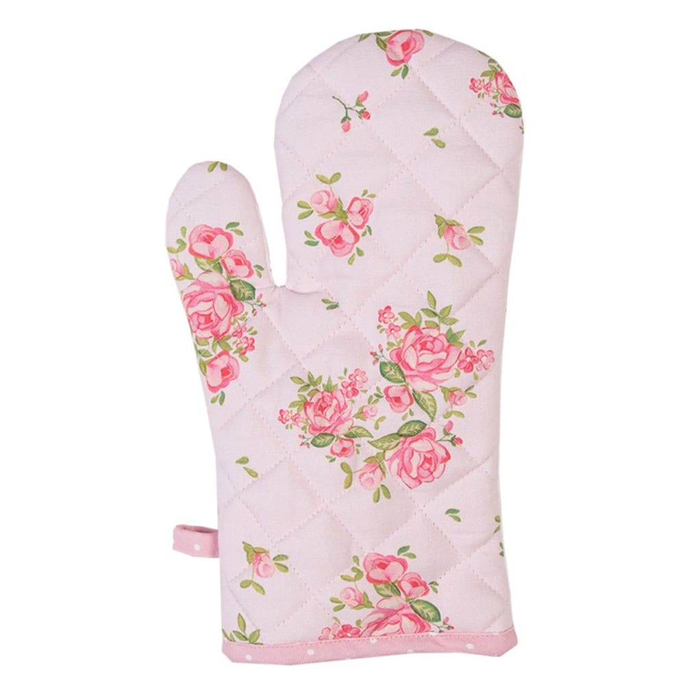 WADIGA Gant de cuisine anti chaleur 100% coton blanc motif fleuri roses. Dimensions: 18x30cm Matière: 100% Coton Couleur: blanc, rose