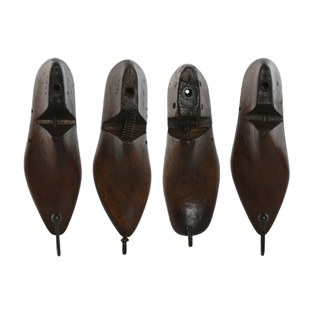 Set de 4 portemanteaux récup' formes chaussures bois et métal 8x9x31cm