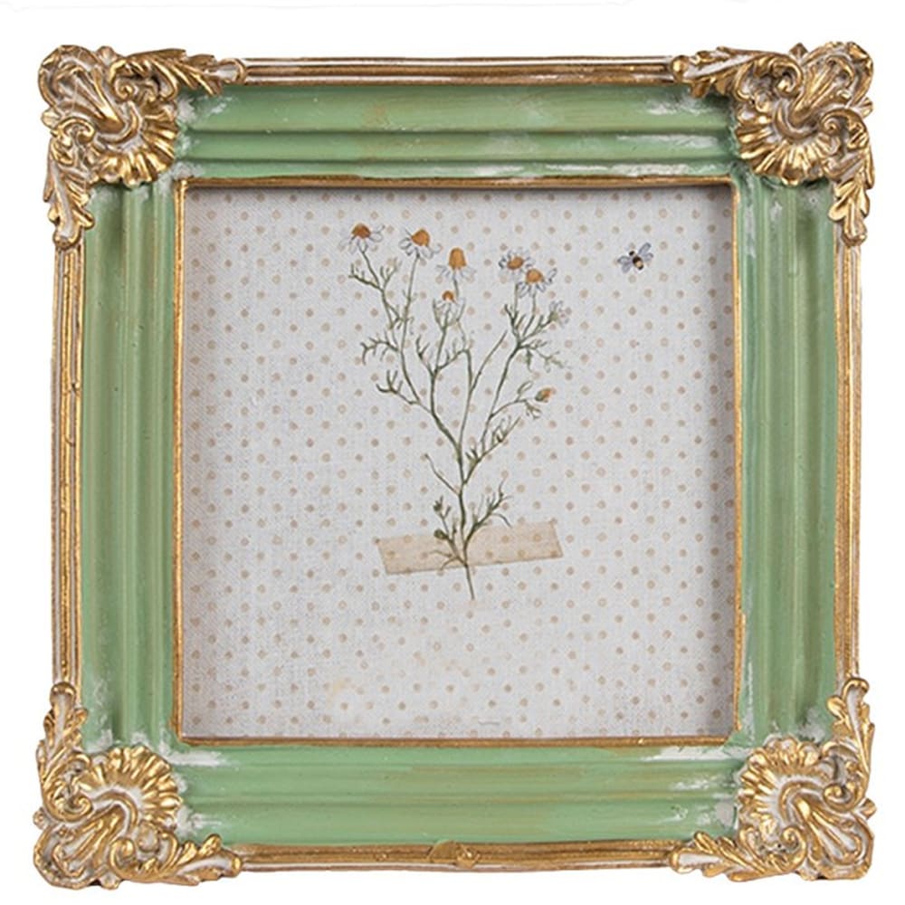 Cadre photo classique carré mural ou à poser en résine vert et doré 10