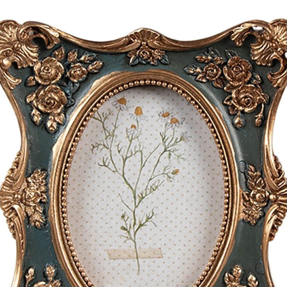 Cadre photo classique mural ou à poser en résine vert et doré 6x9cm - Maisons du Monde