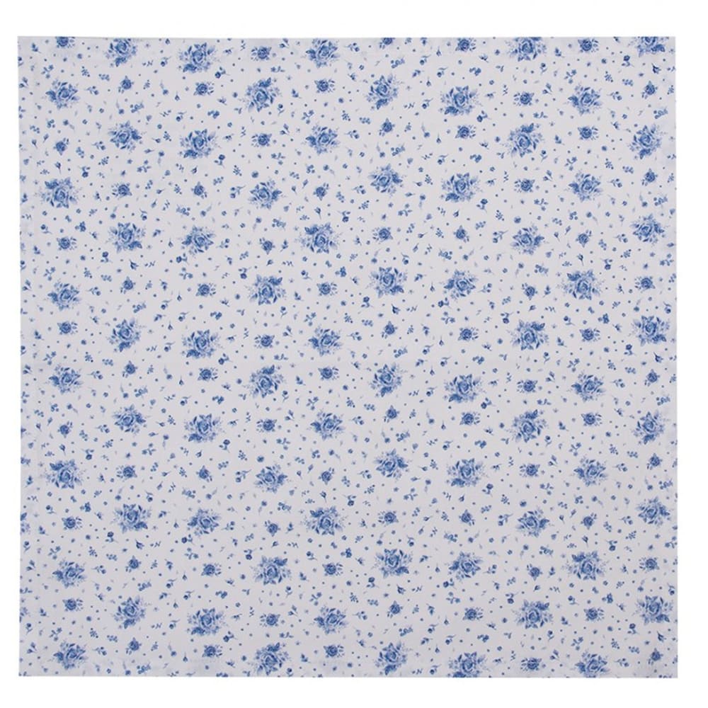 Set de 6 serviettes de table 100% coton blanc motif fleuri bleu 40x40c - Maisons du Monde