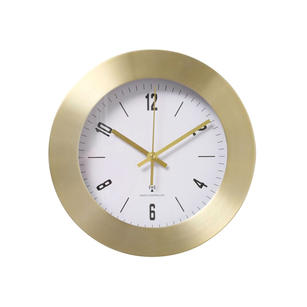 WADIGA Horloge murale ronde en métal doré. Dimensions: 30x30x4.8cm Couleur: Doré Matière: métal et verre Pile: 1 pile AA (non fournie)
