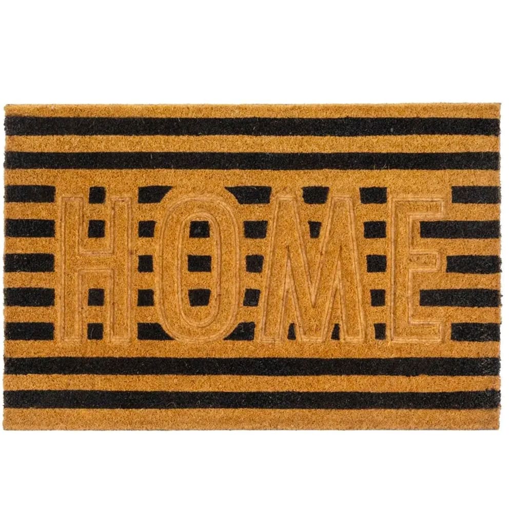 WADIGA Paillasson en coco avec rayures noires et inscription home. Dimensions:60x40x1.5cmMatière: CocoCouleur: marron et noir
