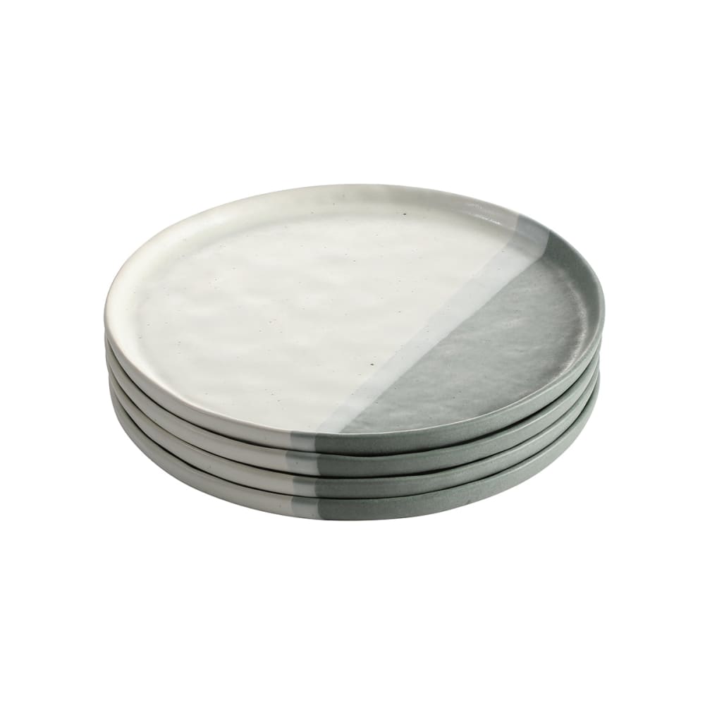Set de 4 assiettes à dessert en grès crème et vert d22 Set de 4 assiettes à dessert en grès crème et vert d22