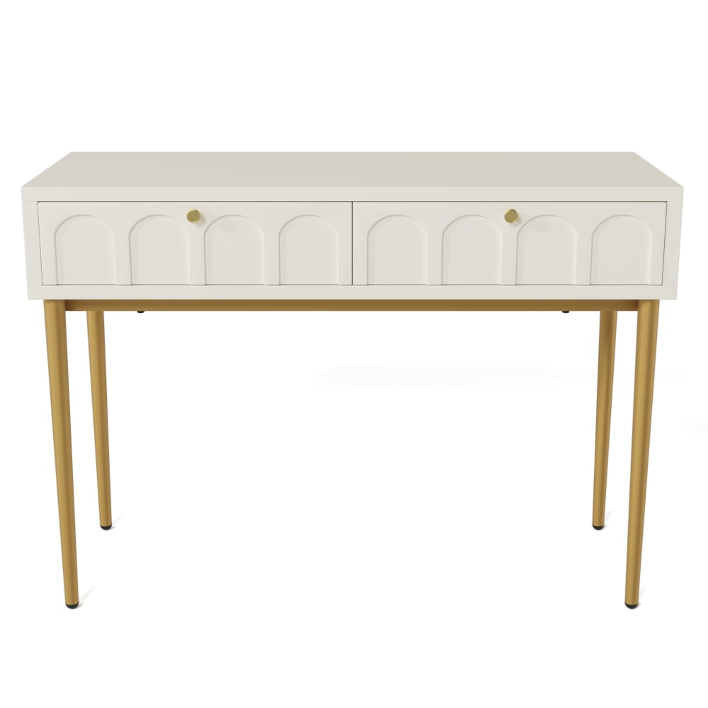 Console blanche et dorée avec tiroirs design élégant