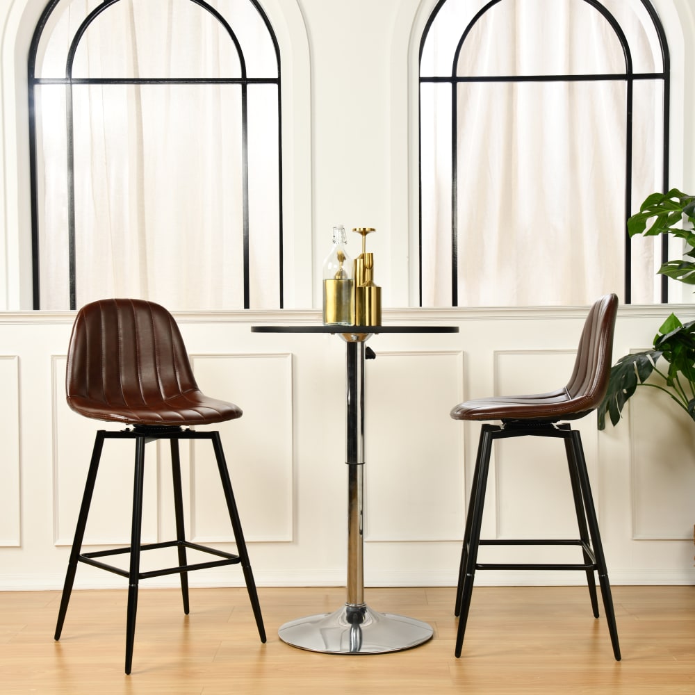 Lot de 2 tabourets de bar pivotants en PU marron capitonnée