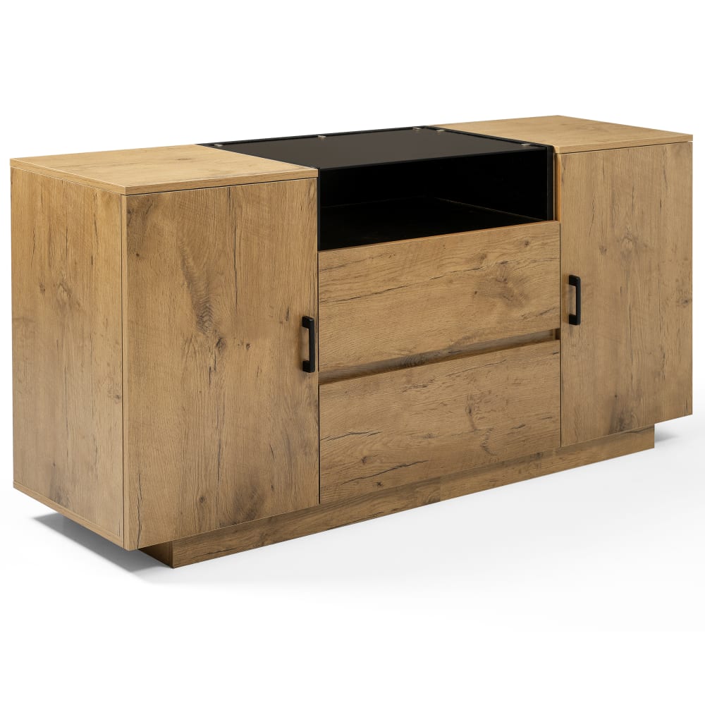 Commode vintage à 3 tiroirs effet noyer et en rotin — Beyit