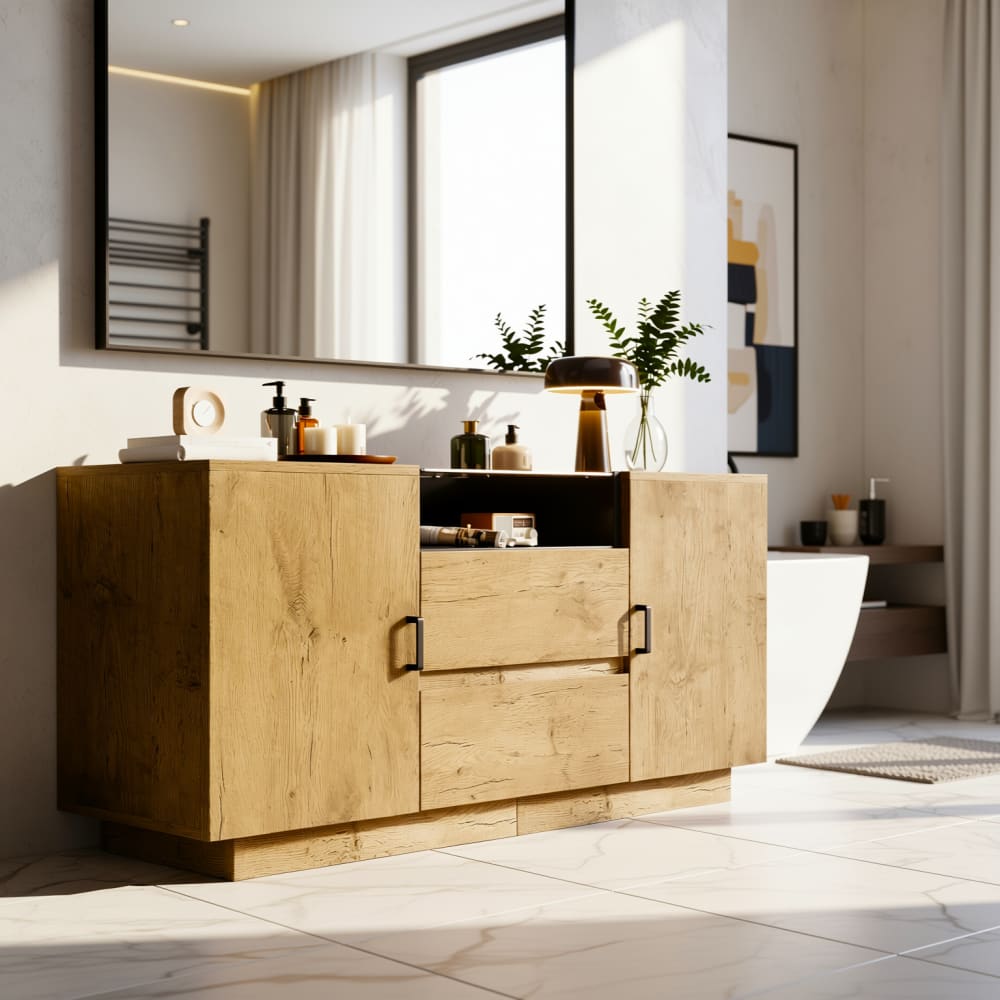 Urban Meuble Rustikales Sideboard aus Eiche mit schwarzem Stauraum style vintage Braun Spanplatte